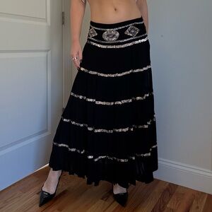 Glamorous Black Sequin Vintage Maxi Skirt